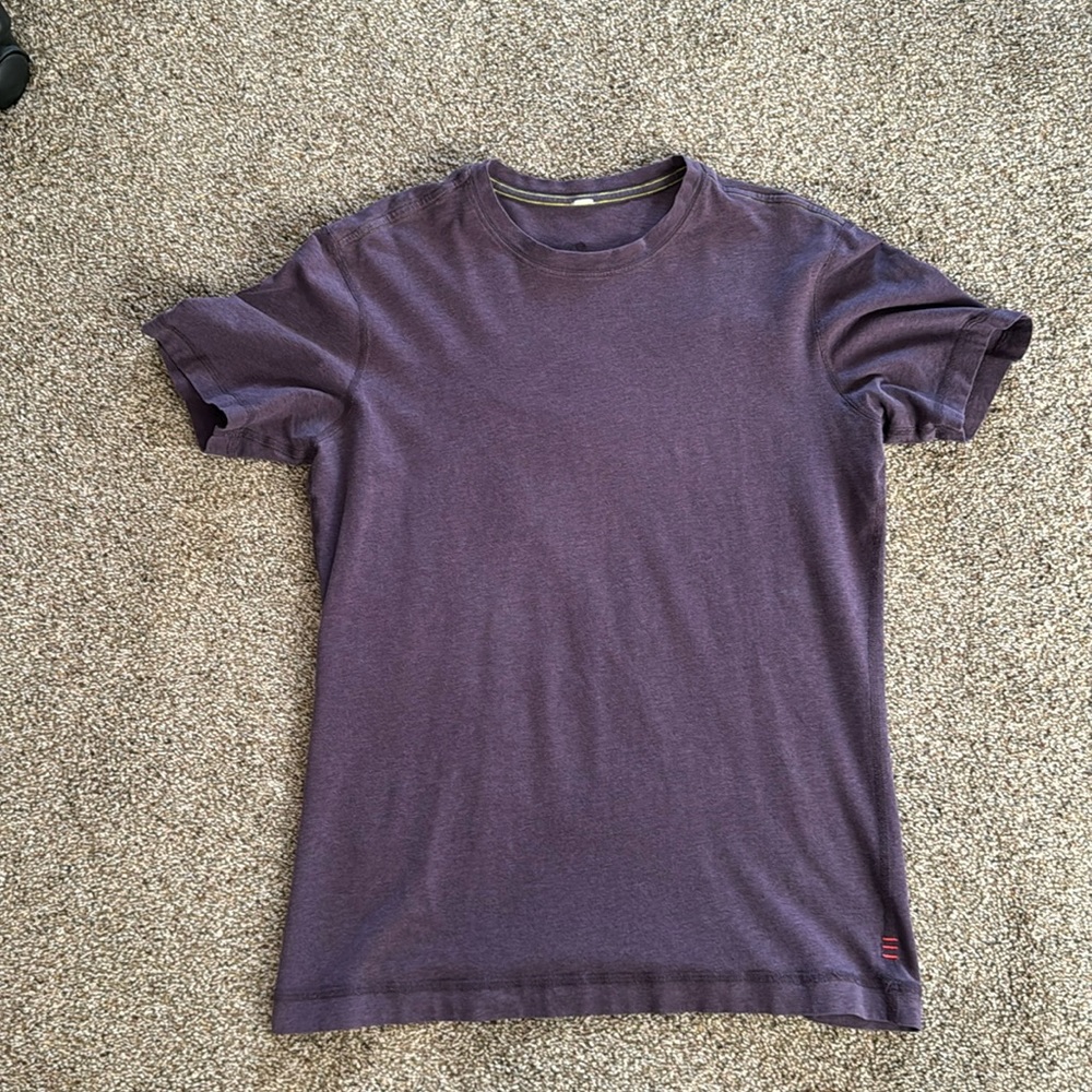 Lululemon Mens Short Sleeve Shirt Purple Color Black Logo No Size Approx M